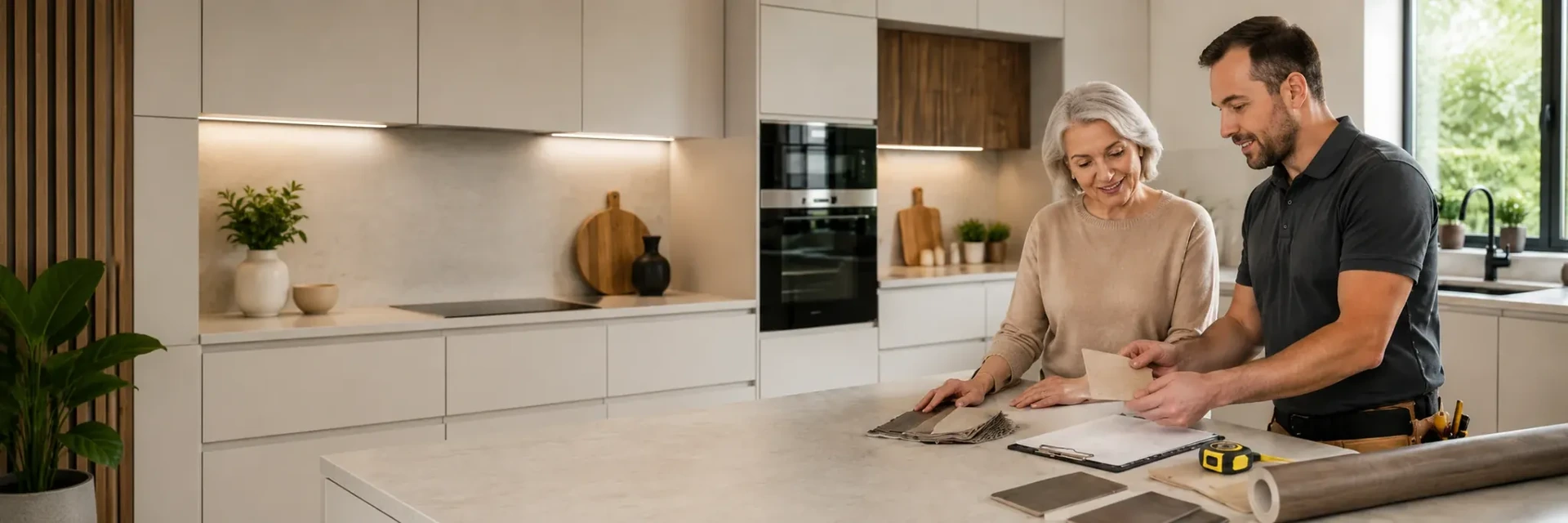 Gewrapte keuken in aanbouw, render ter illustratie